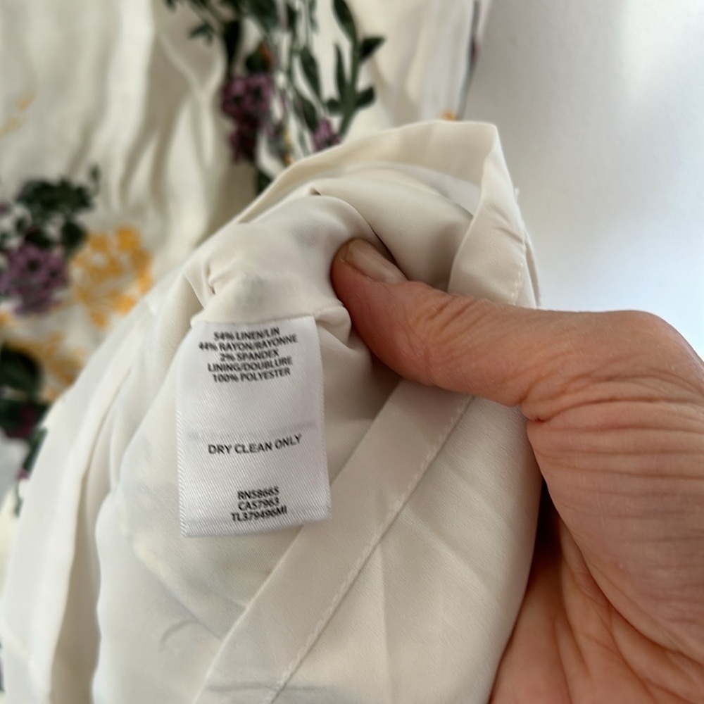 Leith Cream Floral Linen Midi Dress – Medium – Spaghetti Straps/Cut-Out Back - Picture 7 of 9